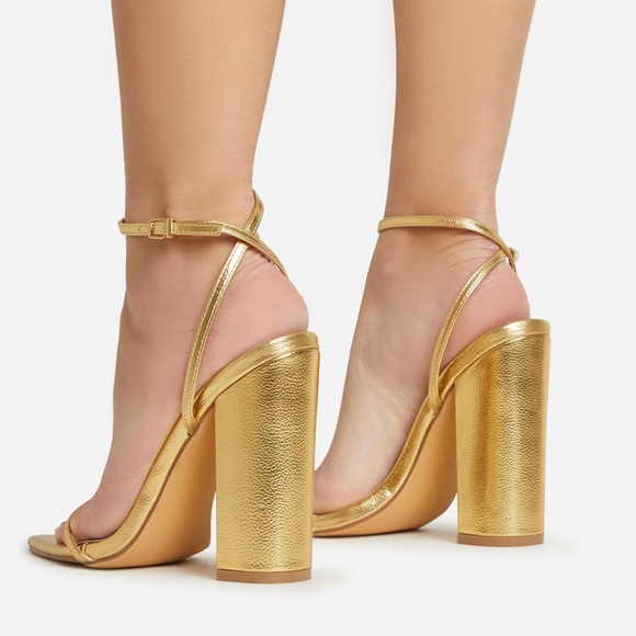 Ego Shoes COMPASS ANKLE STRAP POINTED TOE BLOCK HEEL IN GOLD l FAUX LEATHER - Picture 5 of 5